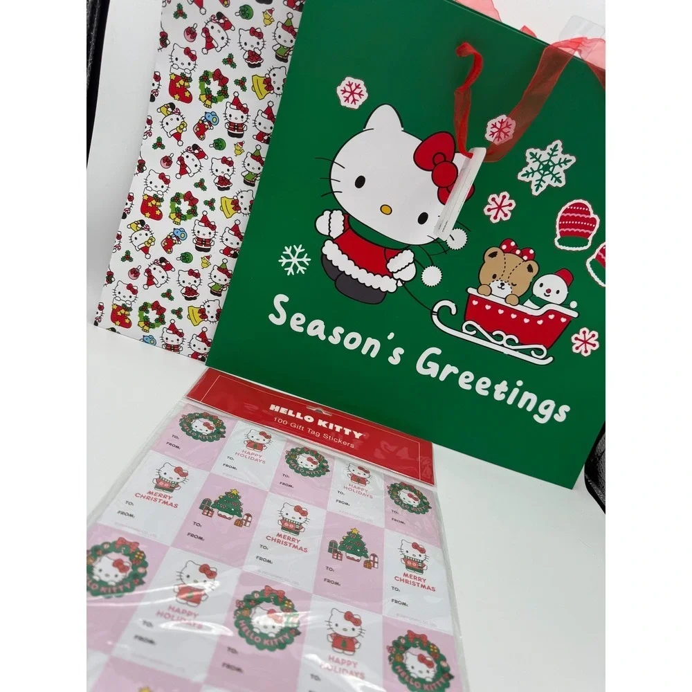 Hello‎ Kitty Christmas Gift Bag Set Sanrio Holiday Stickers Tags Present